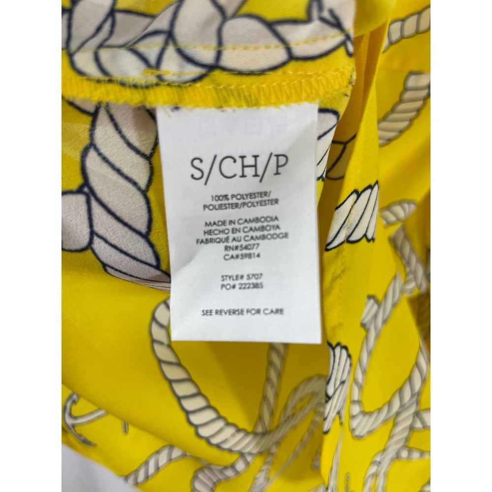 Cabi Yellow Nautical Blouse Size Small White Rope Long Sleeve Tie Neck V Neck - Picture 6 of 9